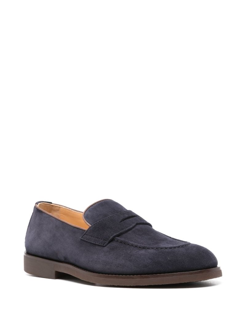 Blue Suede Penny Loafers