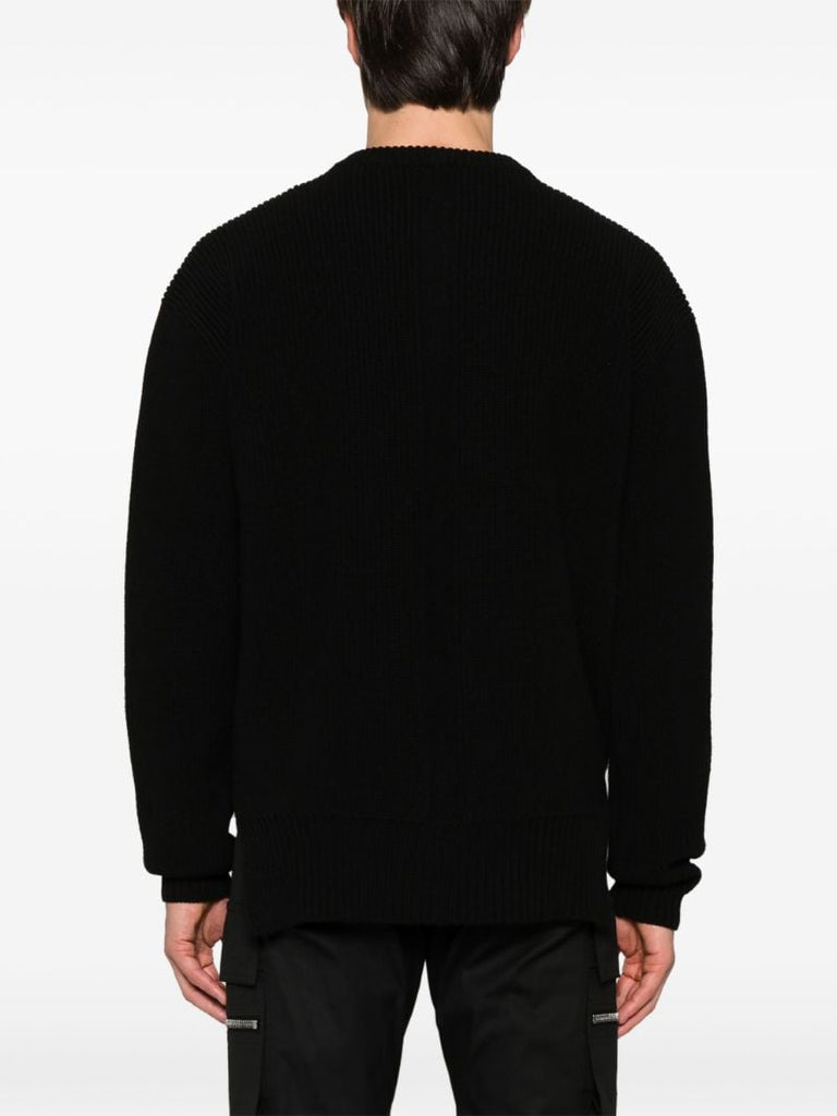 Black Fisherman's-knit Wool Sweater