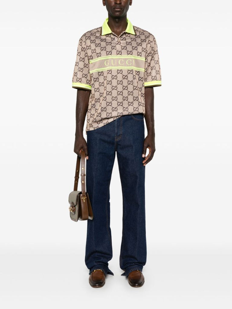 Gg Print Mesh Polo Shirt