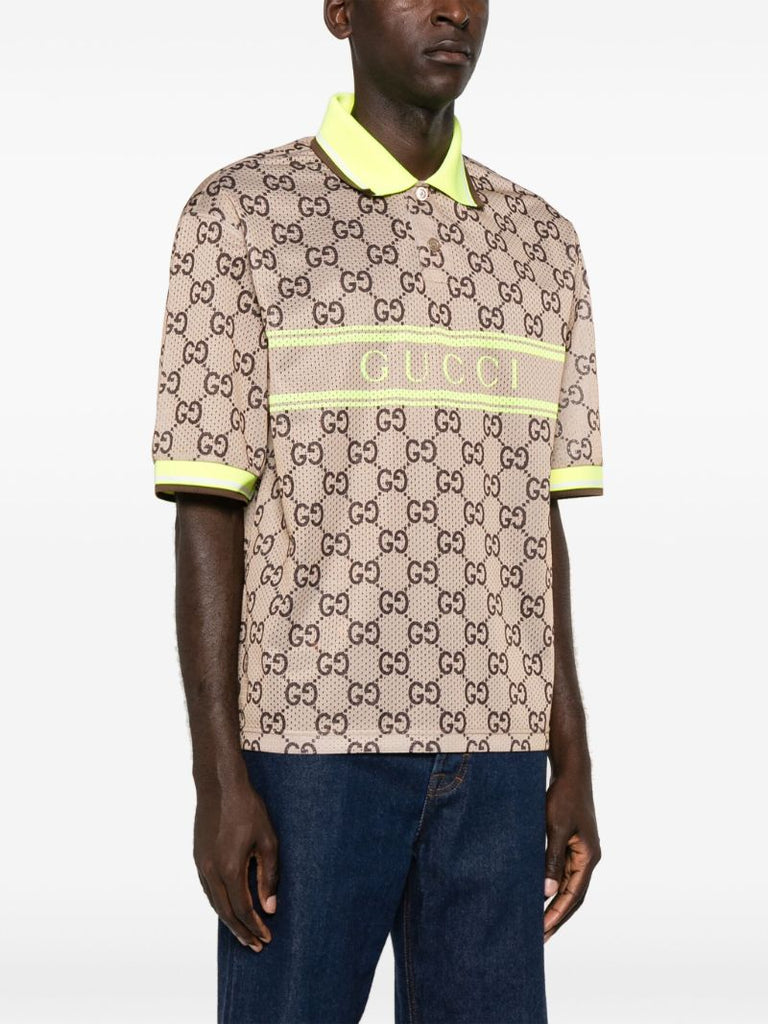 Gg Print Mesh Polo Shirt