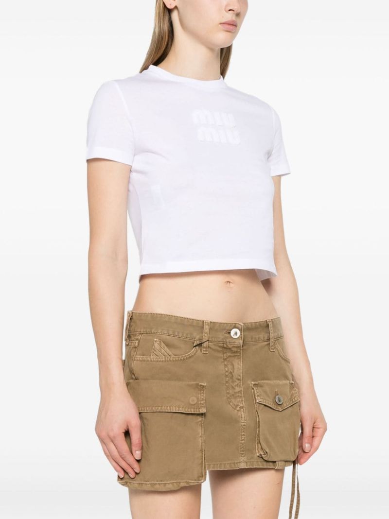 Logo-embossed Cropped T-shirt