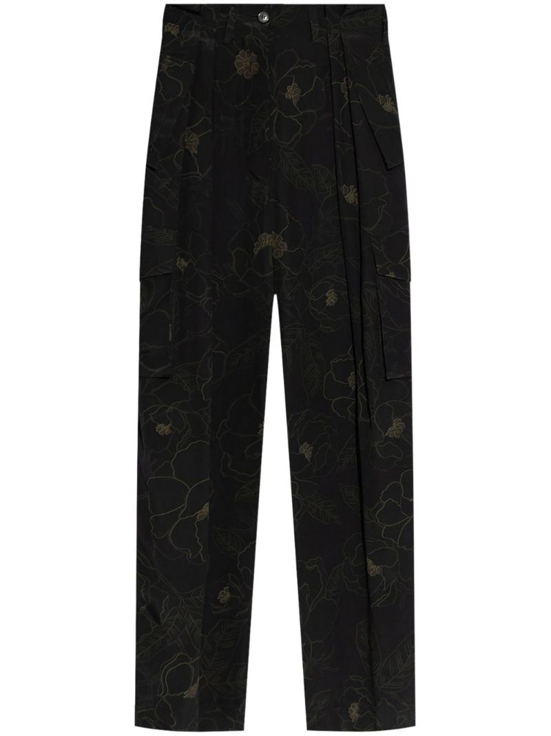 Black Floral-print Cargo Trousers