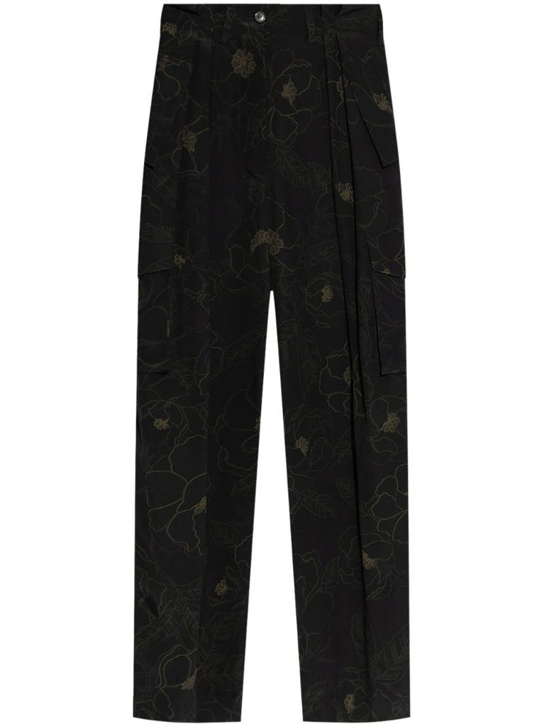 Black Floral-print Cargo Trousers