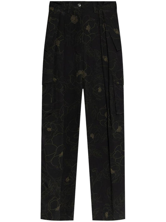 Black Floral-print Cargo Trousers