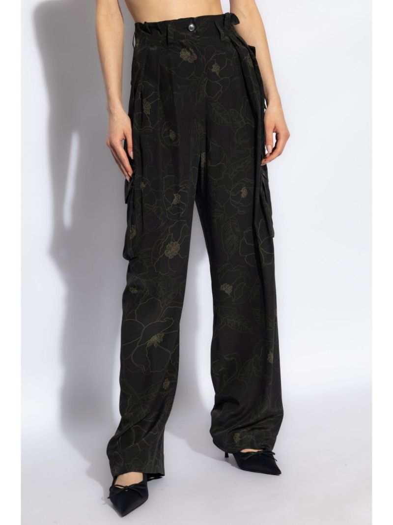 Black Floral-print Cargo Trousers