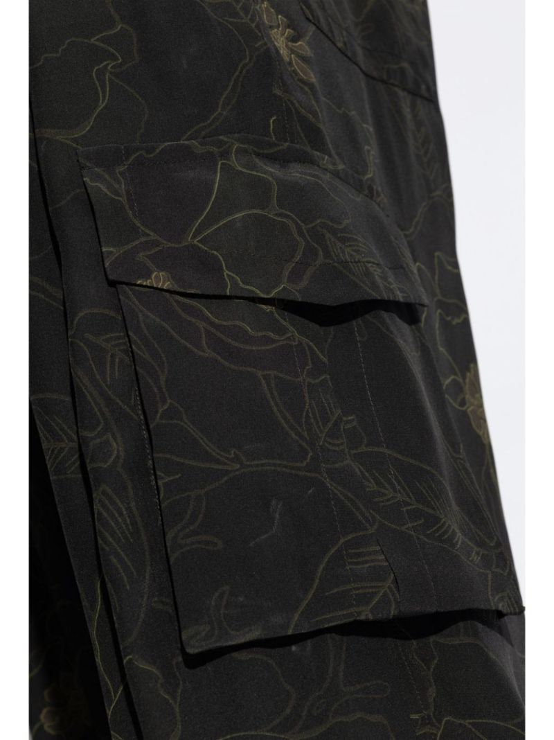 Black Floral-print Cargo Trousers
