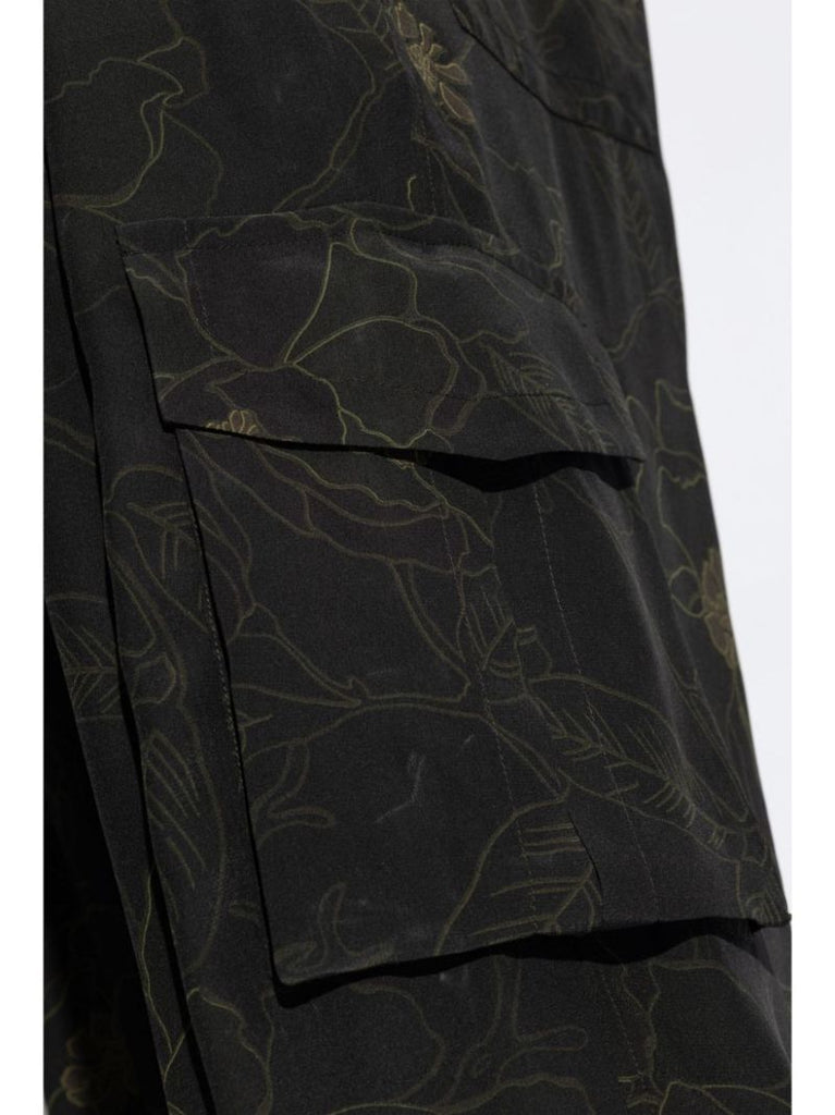 Black Floral-print Cargo Trousers
