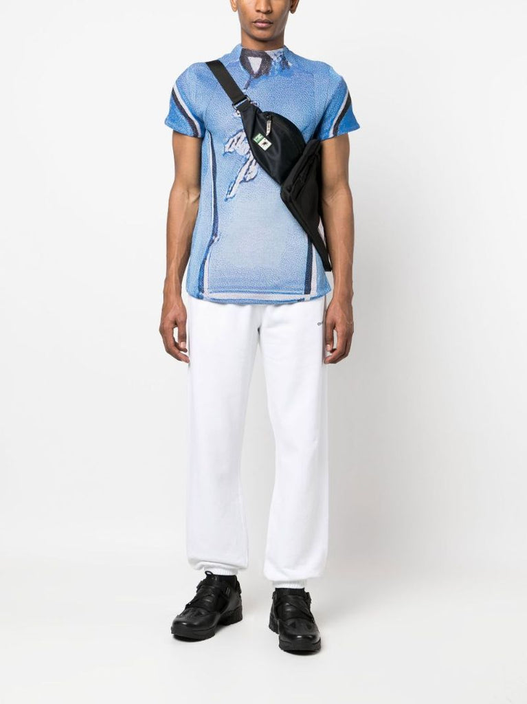 White Diag Print Track Pants