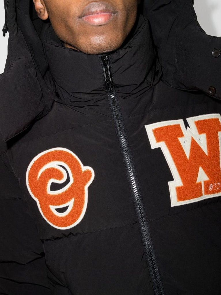 Black Logo Patch Puffer Coat