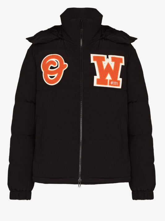 Black Logo Patch Puffer Coat