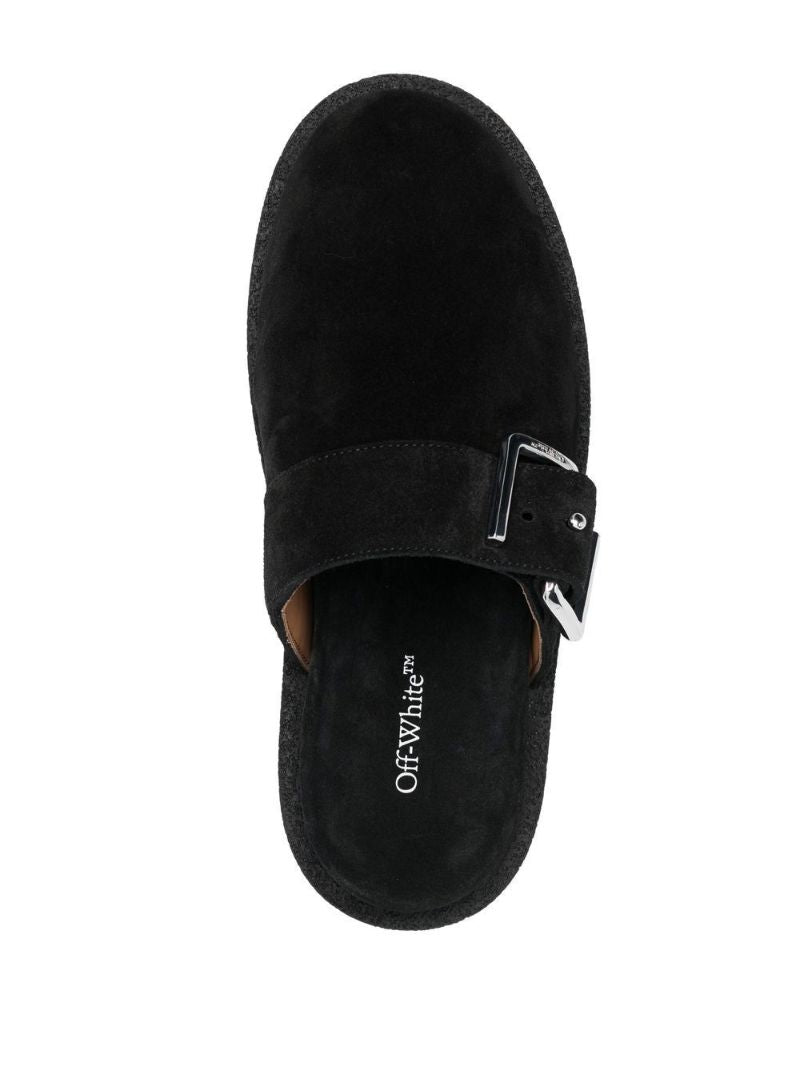 Black Buckle Detail Suede Slippers