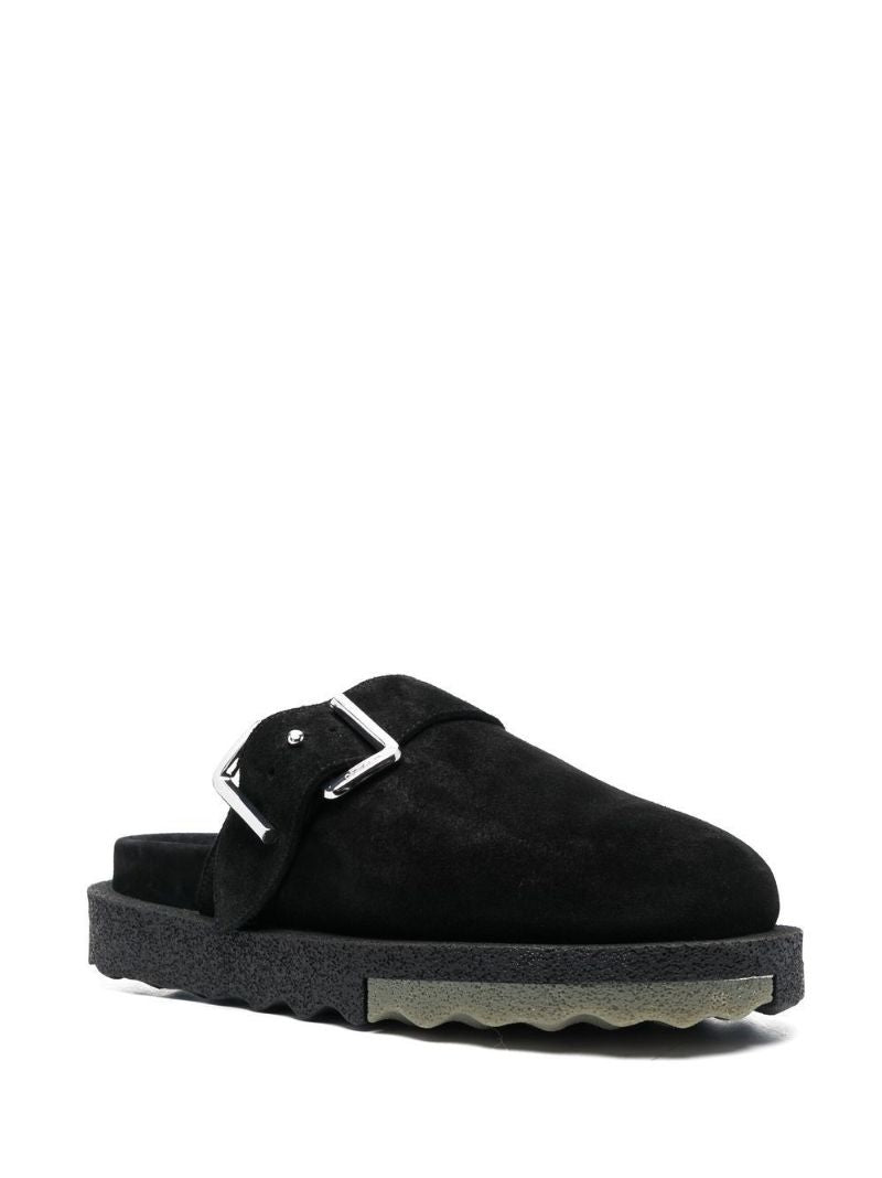 Black Buckle Detail Suede Slippers