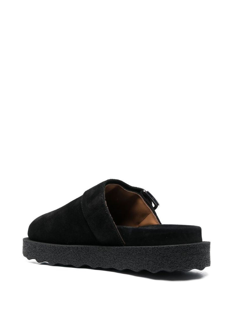 Black Buckle Detail Suede Slippers