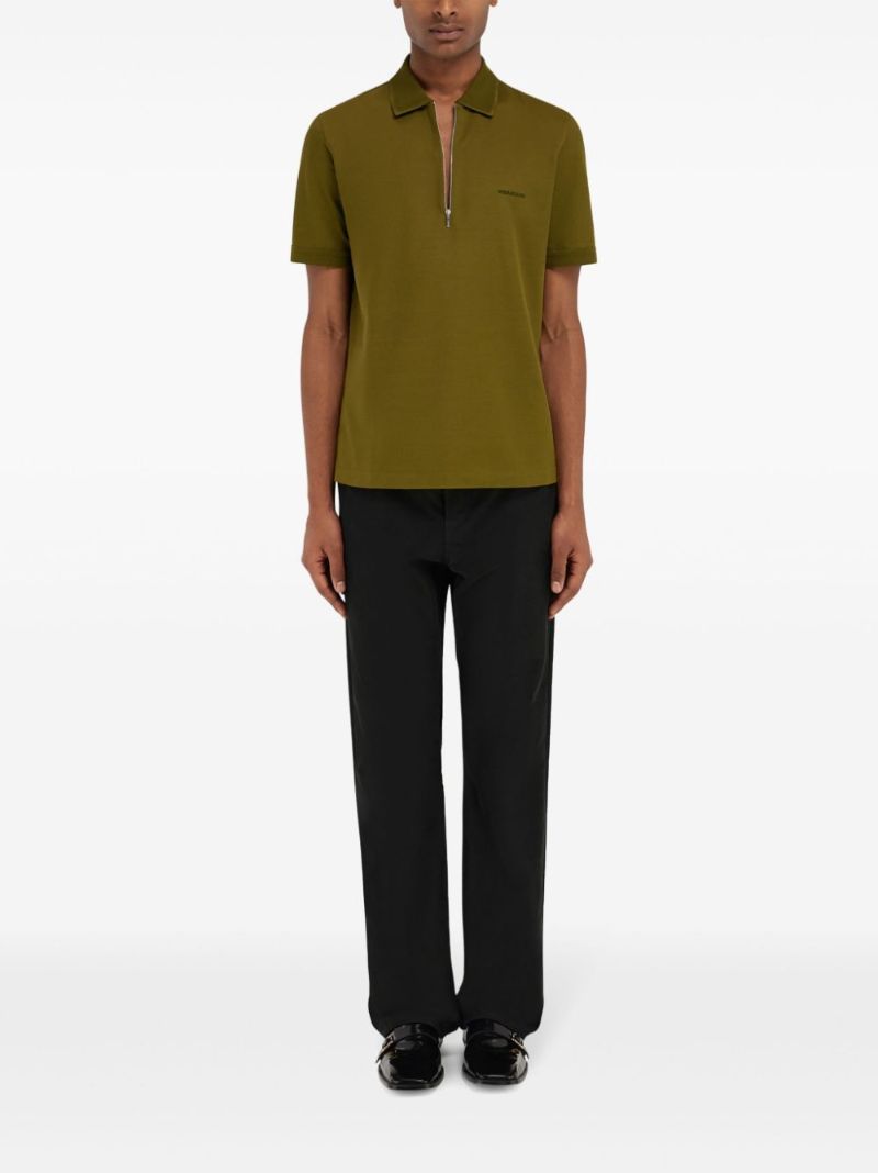 Embroidered Zipper Polo Shirt