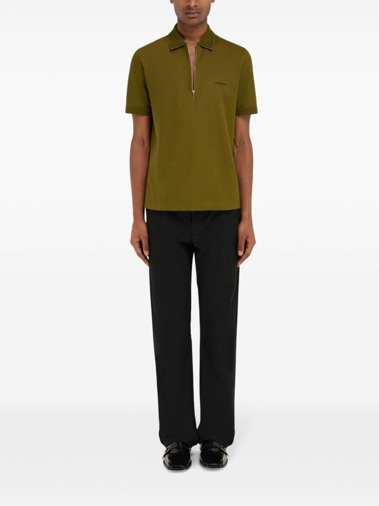 Embroidered Zipper Polo Shirt