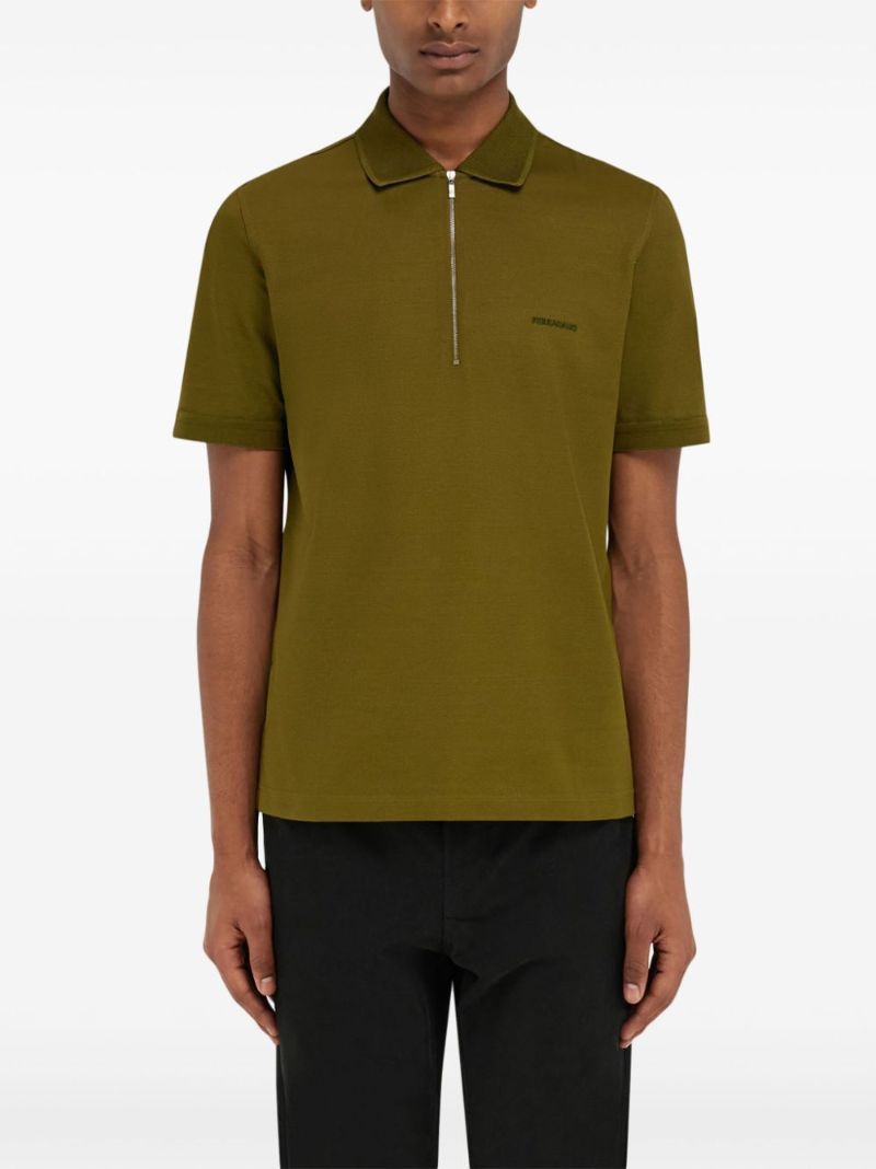 Embroidered Zipper Polo Shirt