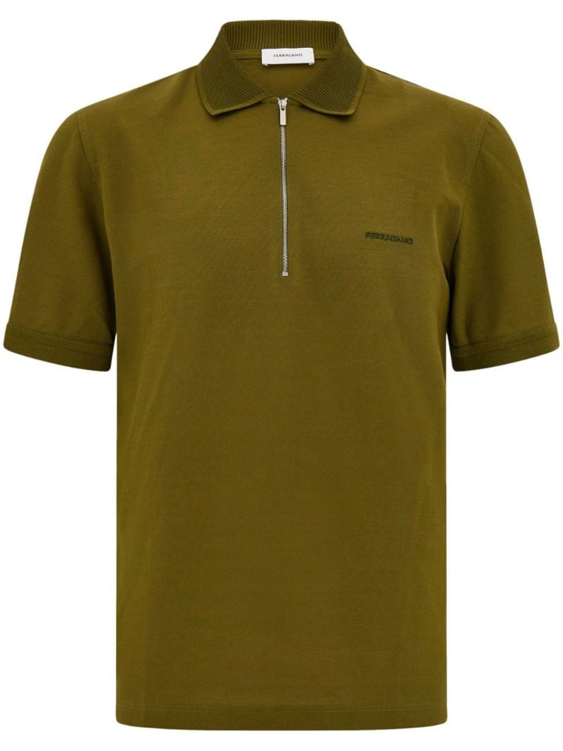 Embroidered Zipper Polo Shirt