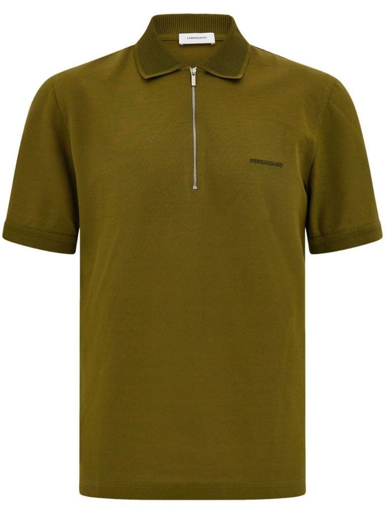 Embroidered Zipper Polo Shirt