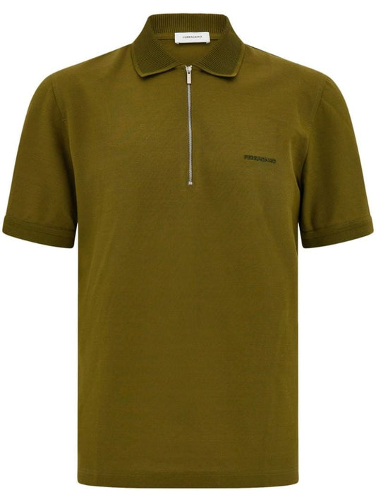 Embroidered Zipper Polo Shirt