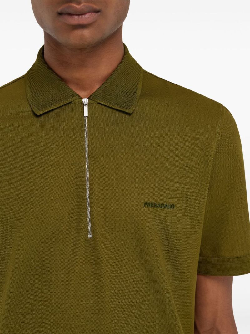 Embroidered Zipper Polo Shirt