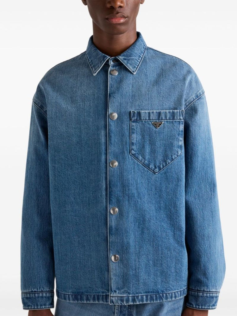 Blue Triangle-logo Denim Overshirt
