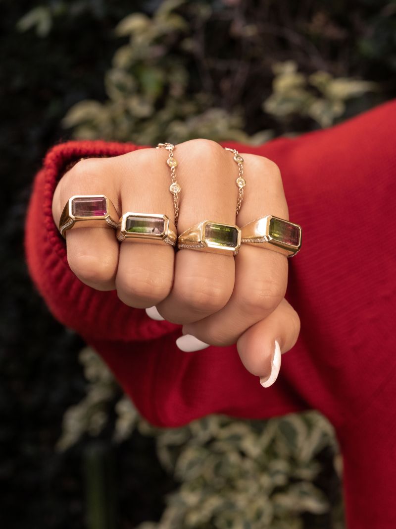 18k Yellow Gold Tourmaline and Diamond Ring
