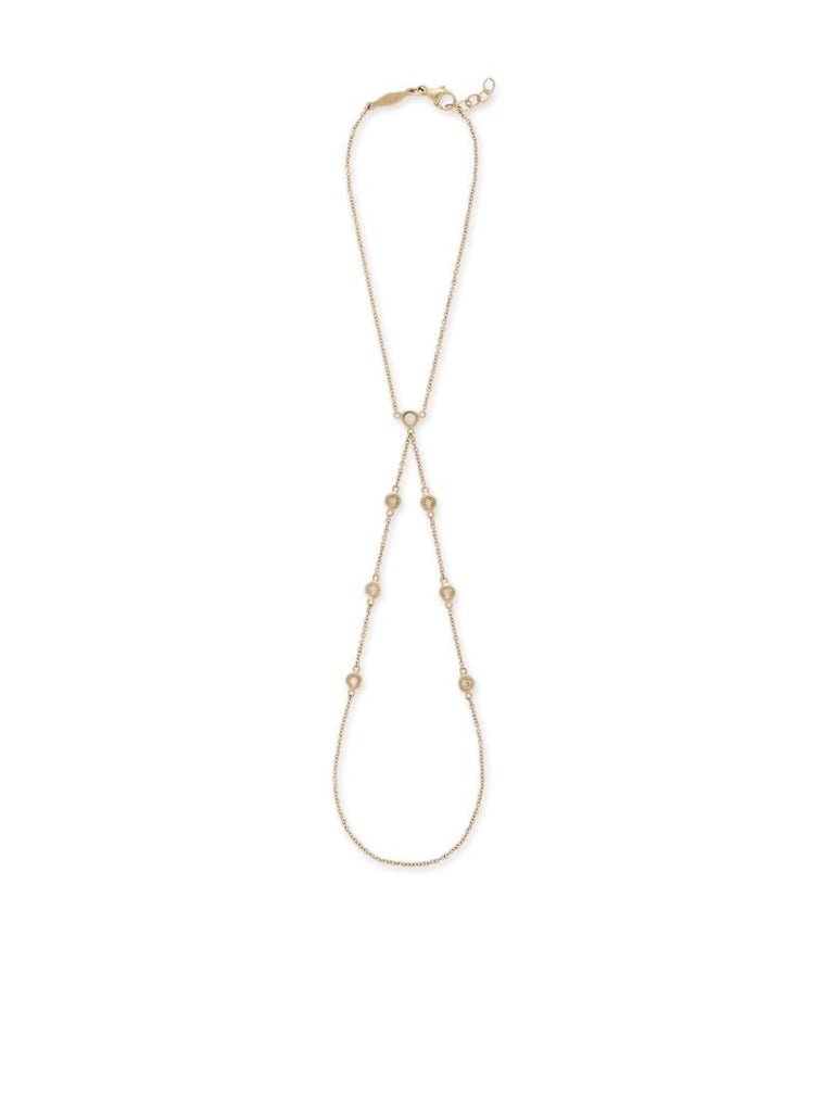 14k Yellow Gold 7 Diamond Double Stem Finger Bracelet
