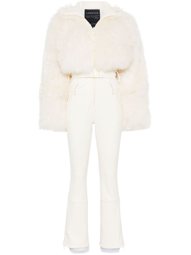 White Shearling Ski Suit