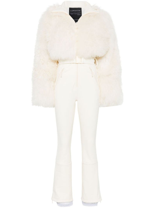 White Shearling Ski Suit