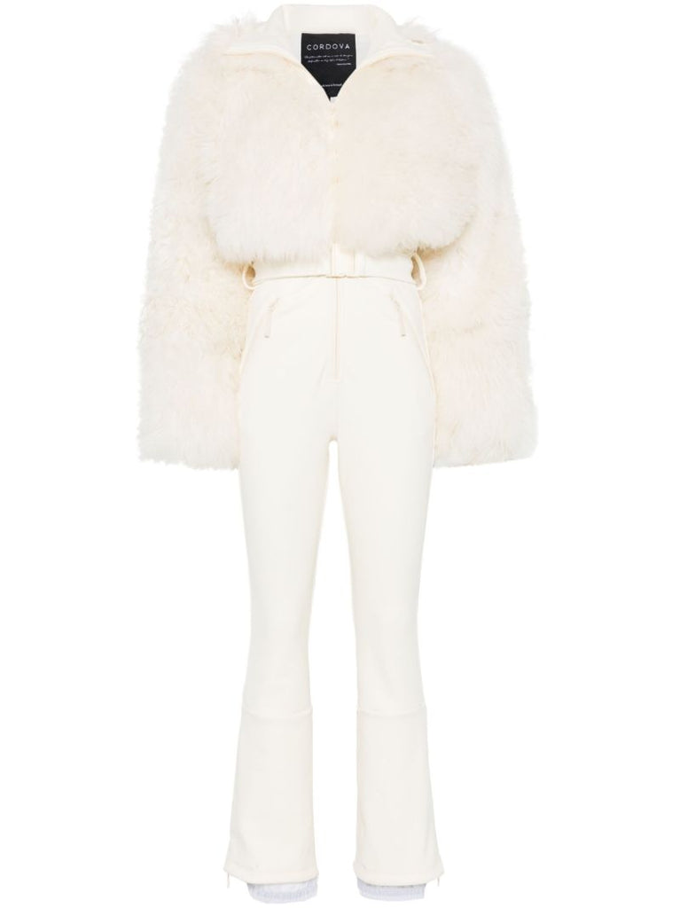 White Shearling Ski Suit