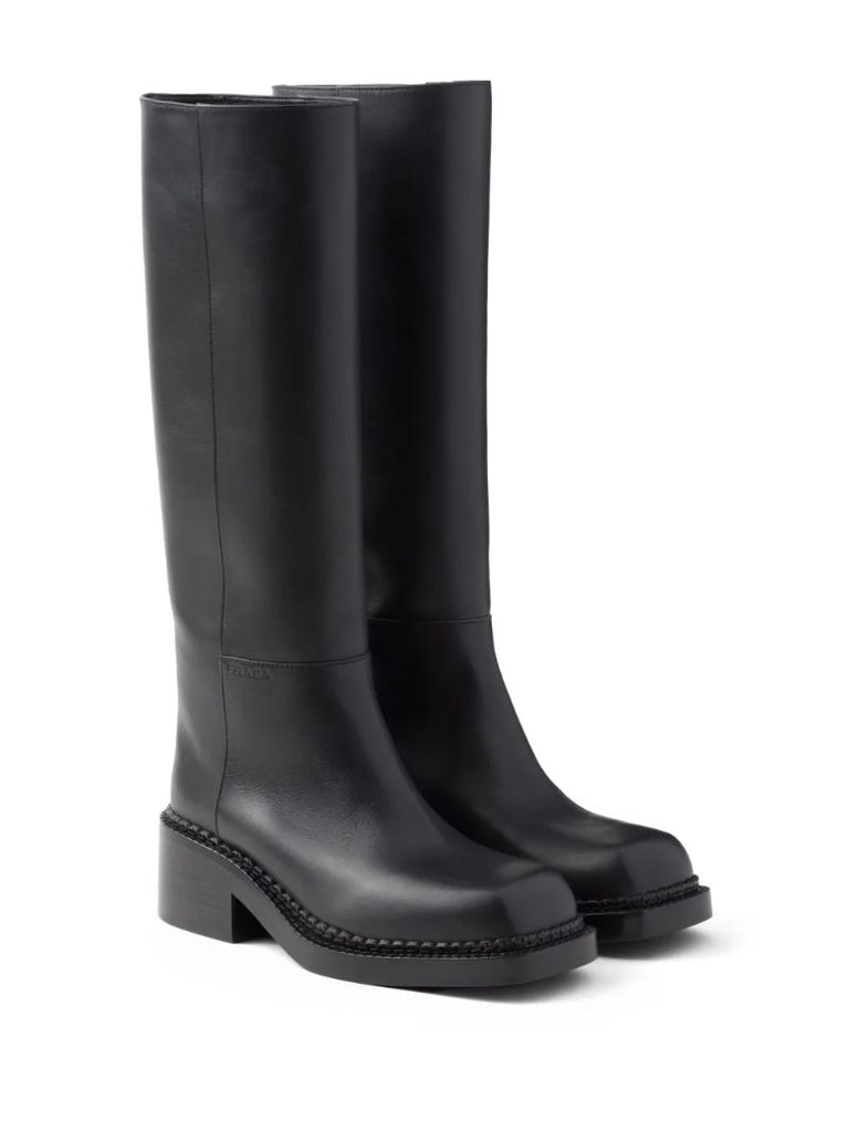 Black 55 Leather Knee-high Boots