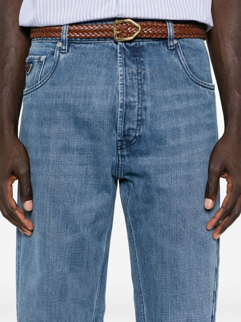 Blue Mid-rise Straight Jeans