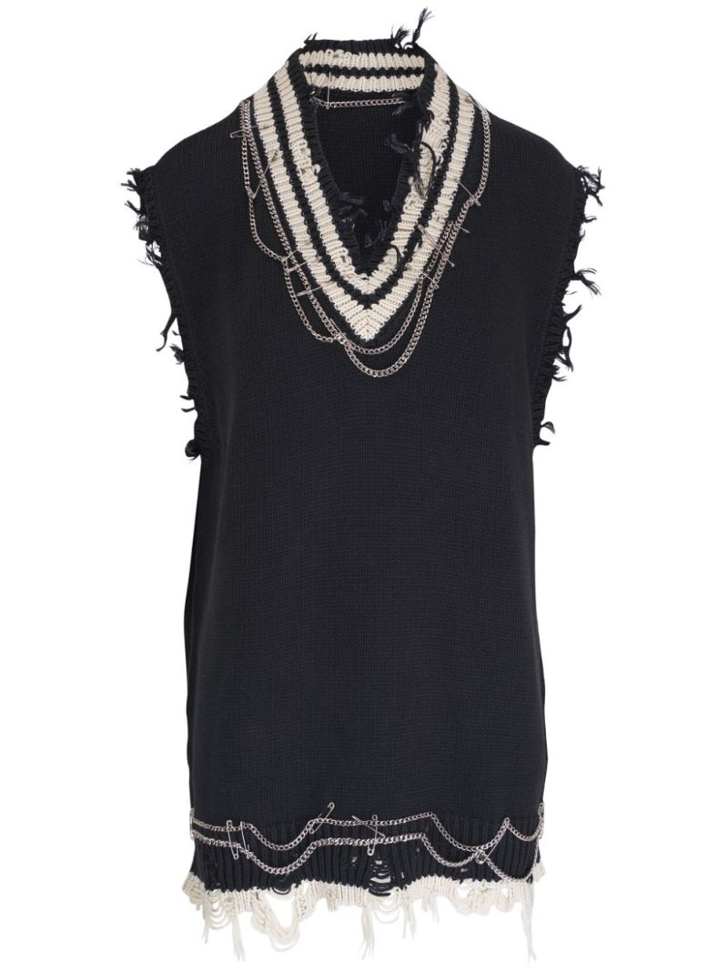 Distressed Chain-embellished Mini Dress