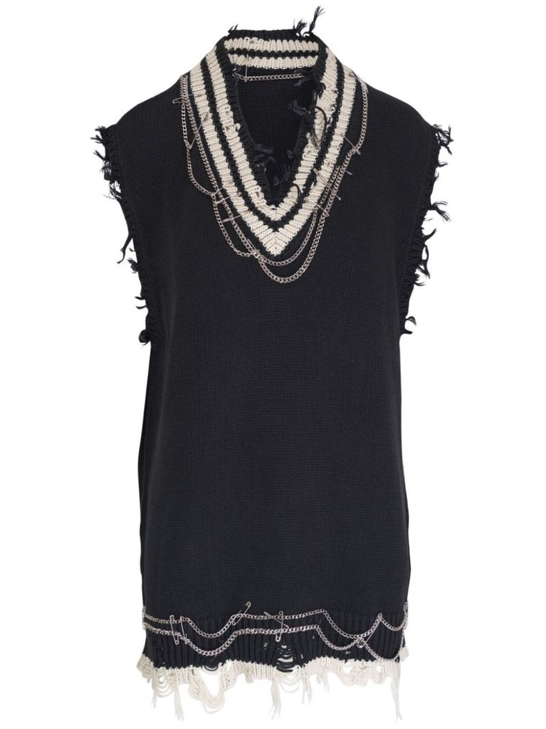 Distressed Chain-embellished Mini Dress