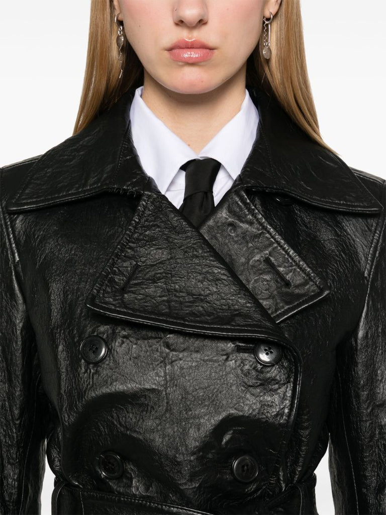 Cropped Leather Trench Coat