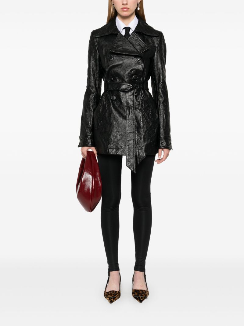 Cropped Leather Trench Coat
