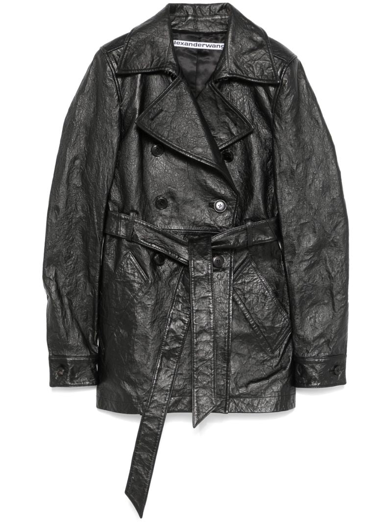Cropped Leather Trench Coat
