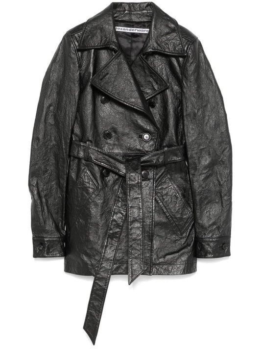 Cropped Leather Trench Coat