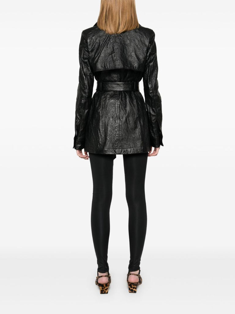 Cropped Leather Trench Coat