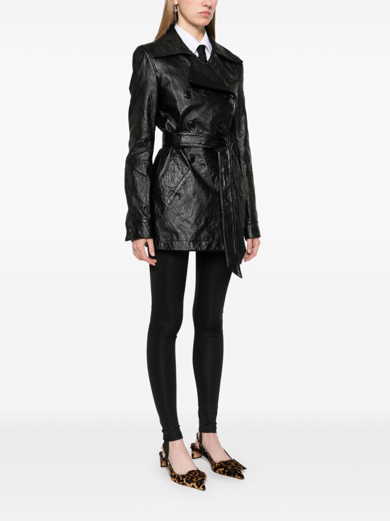 Cropped Leather Trench Coat