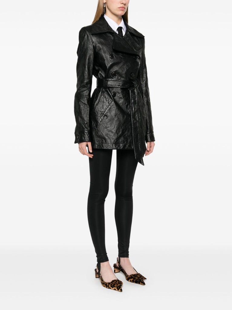 Cropped Leather Trench Coat
