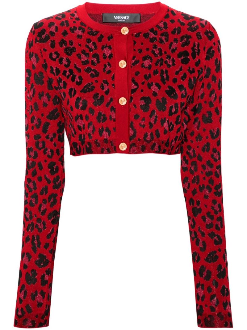 Leopard-intarsia Cropped Cardigan