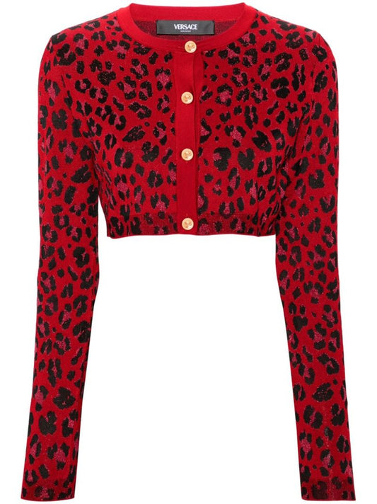 Leopard-intarsia Cropped Cardigan