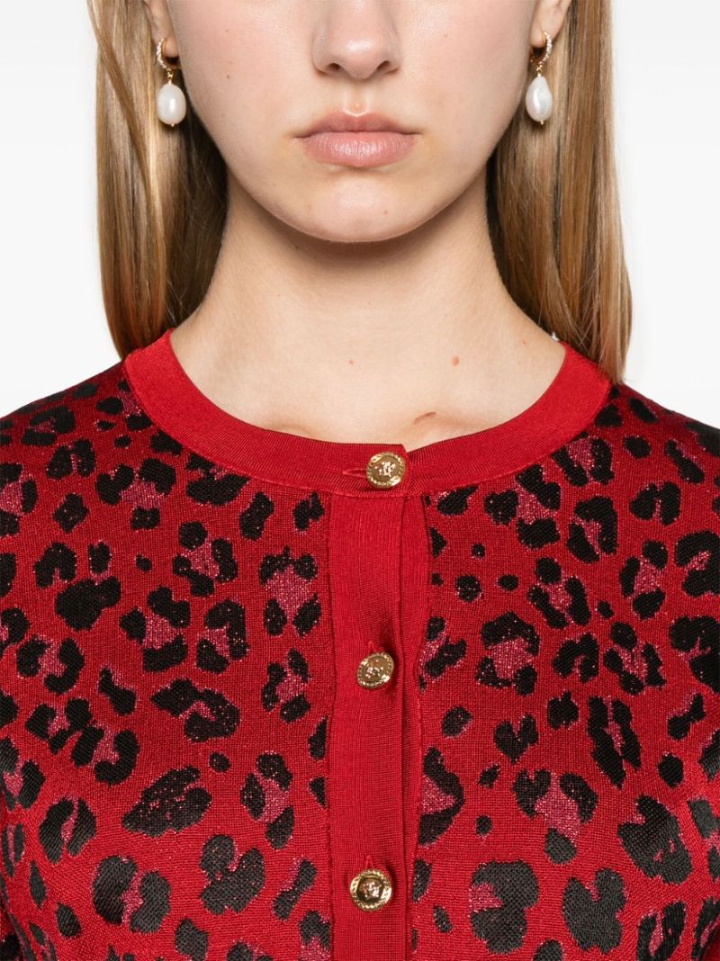 Leopard-intarsia Cropped Cardigan