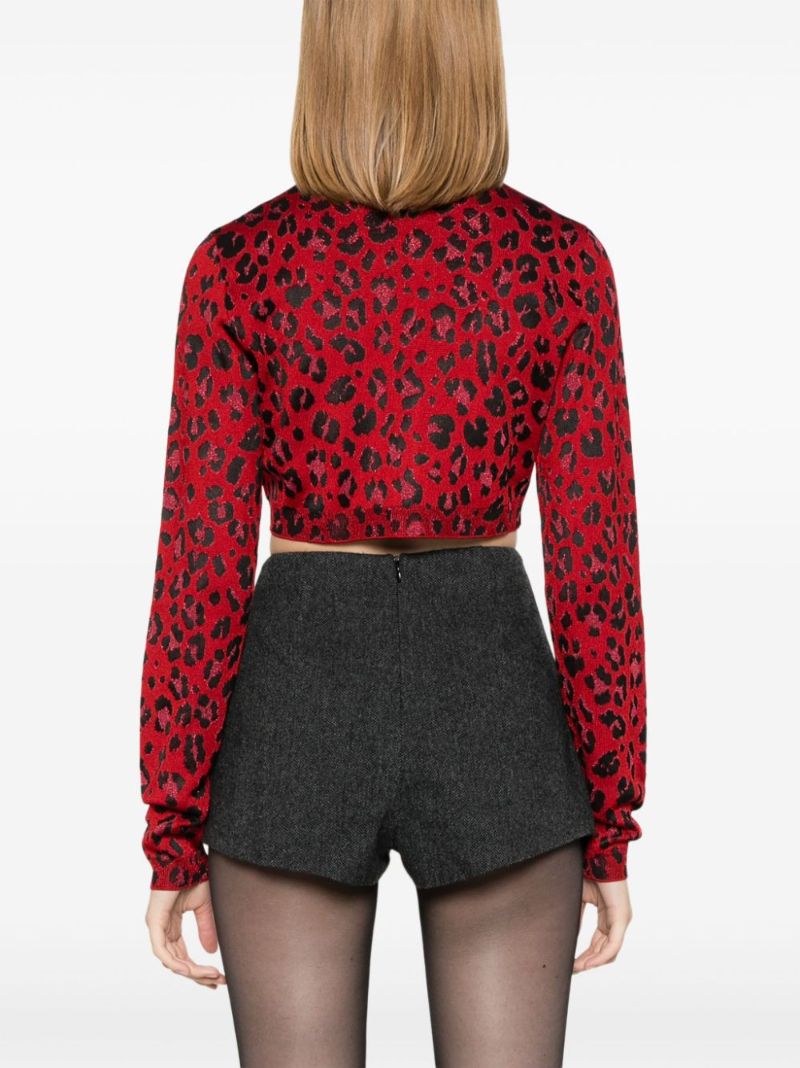 Leopard-intarsia Cropped Cardigan