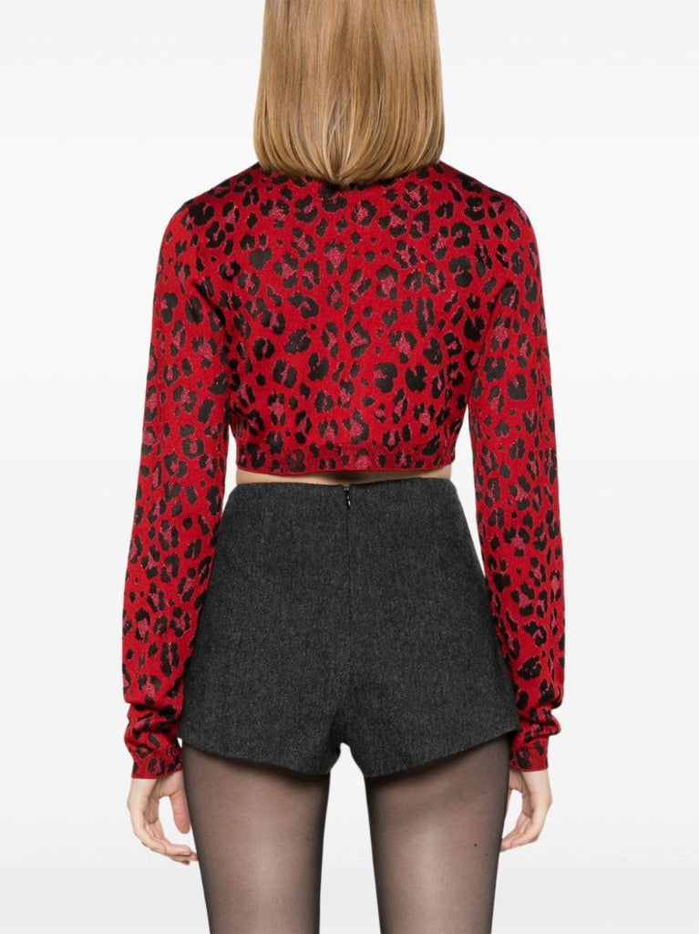 Leopard-intarsia Cropped Cardigan