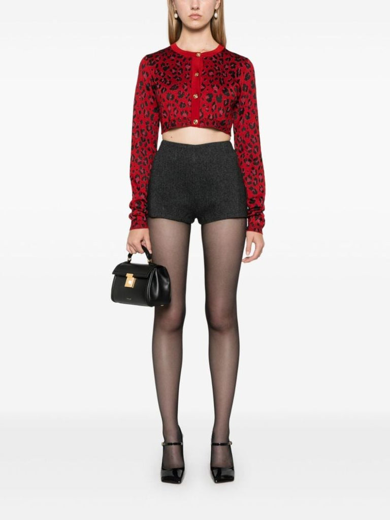 Leopard-intarsia Cropped Cardigan