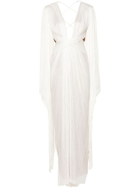 White Vera Draped Pleated Gown