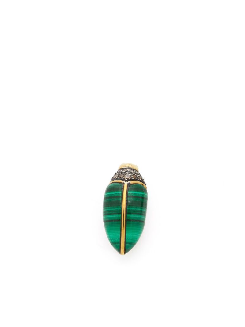 18kt Yellow Gold Mini Scarab Malachite Earring