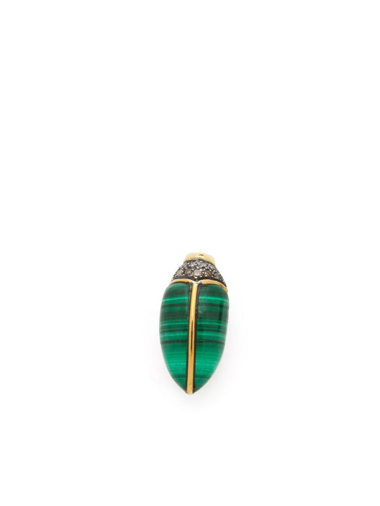 18kt Yellow Gold Mini Scarab Malachite Earring